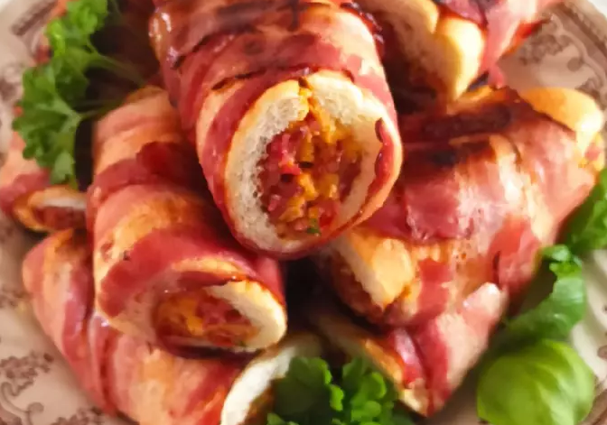 Baconbe tekert, töltött kifli Baconbe tekert, töltött kifli
